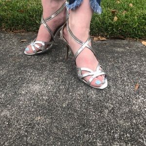 Silver formal kitten heels